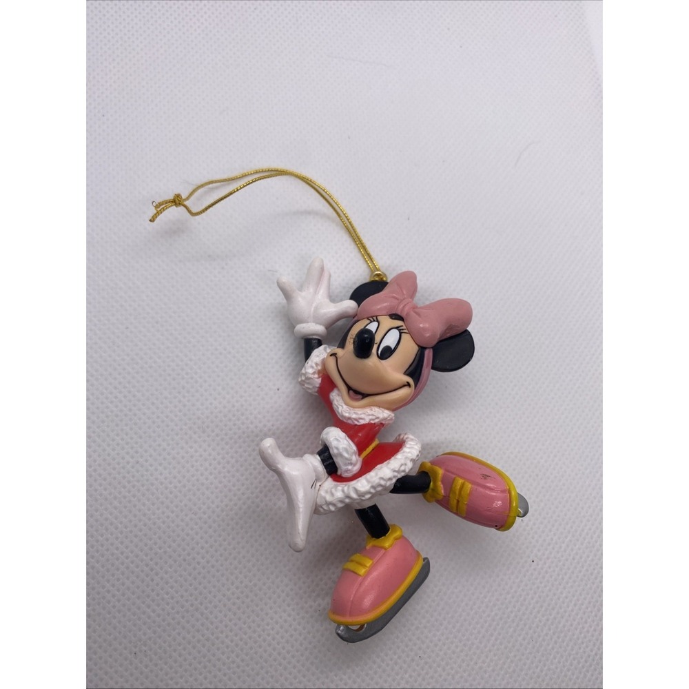 Vintage Disney Minnie Mouse on Skates Christmas Ornament 3 inch Pink Red Plastic